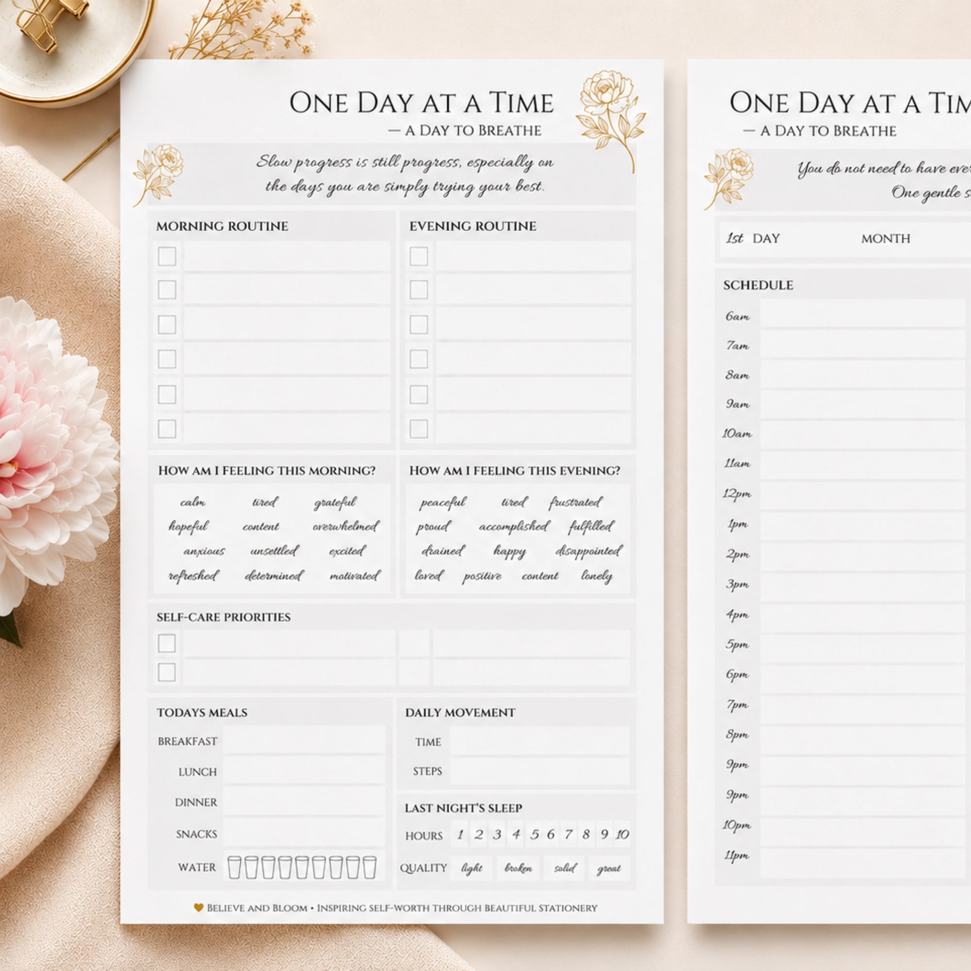 Gold Peony Day by Day | Daily Planner & Self-Care Bundle