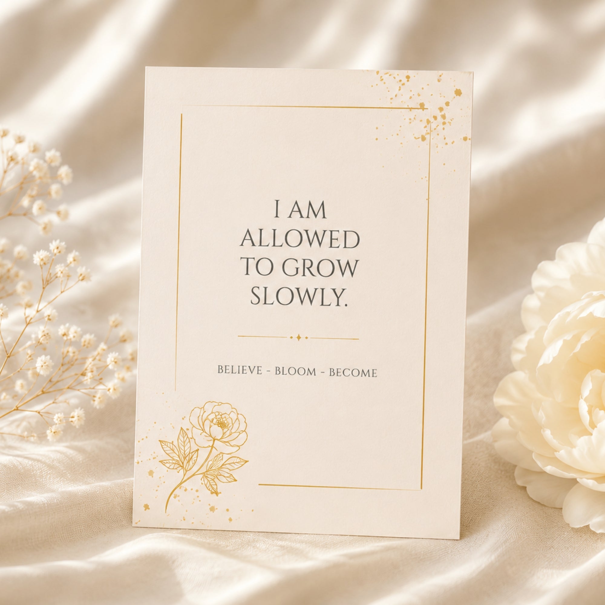 Gold Peony Affirmation Cards | Printable Card Set