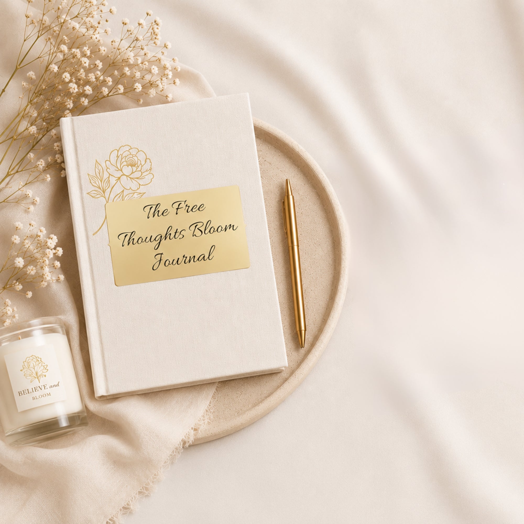 The Free Thoughts Bloom Journal | Printable Blank Pages for Reflection & Creativity | Gold Peony Collection