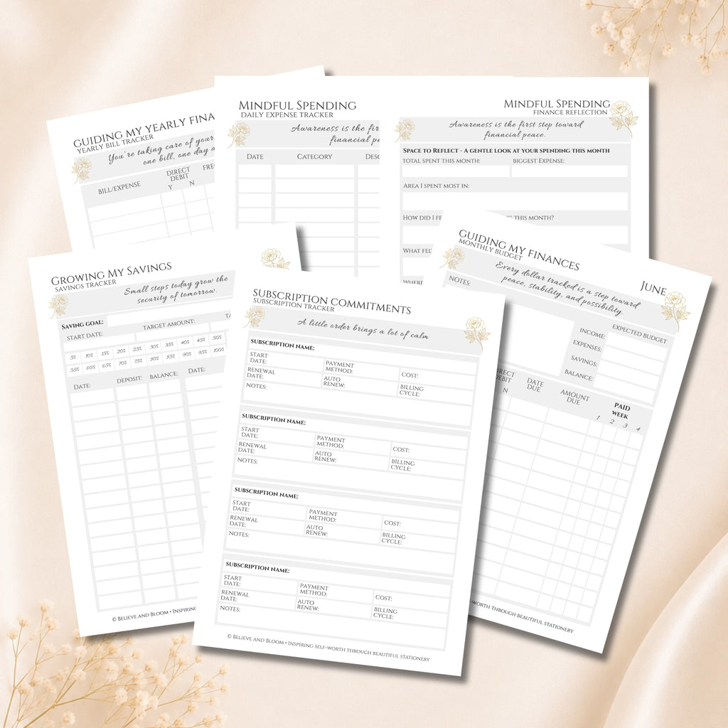 Finance Planner Printable Page Bundle | Gold Peony Collection