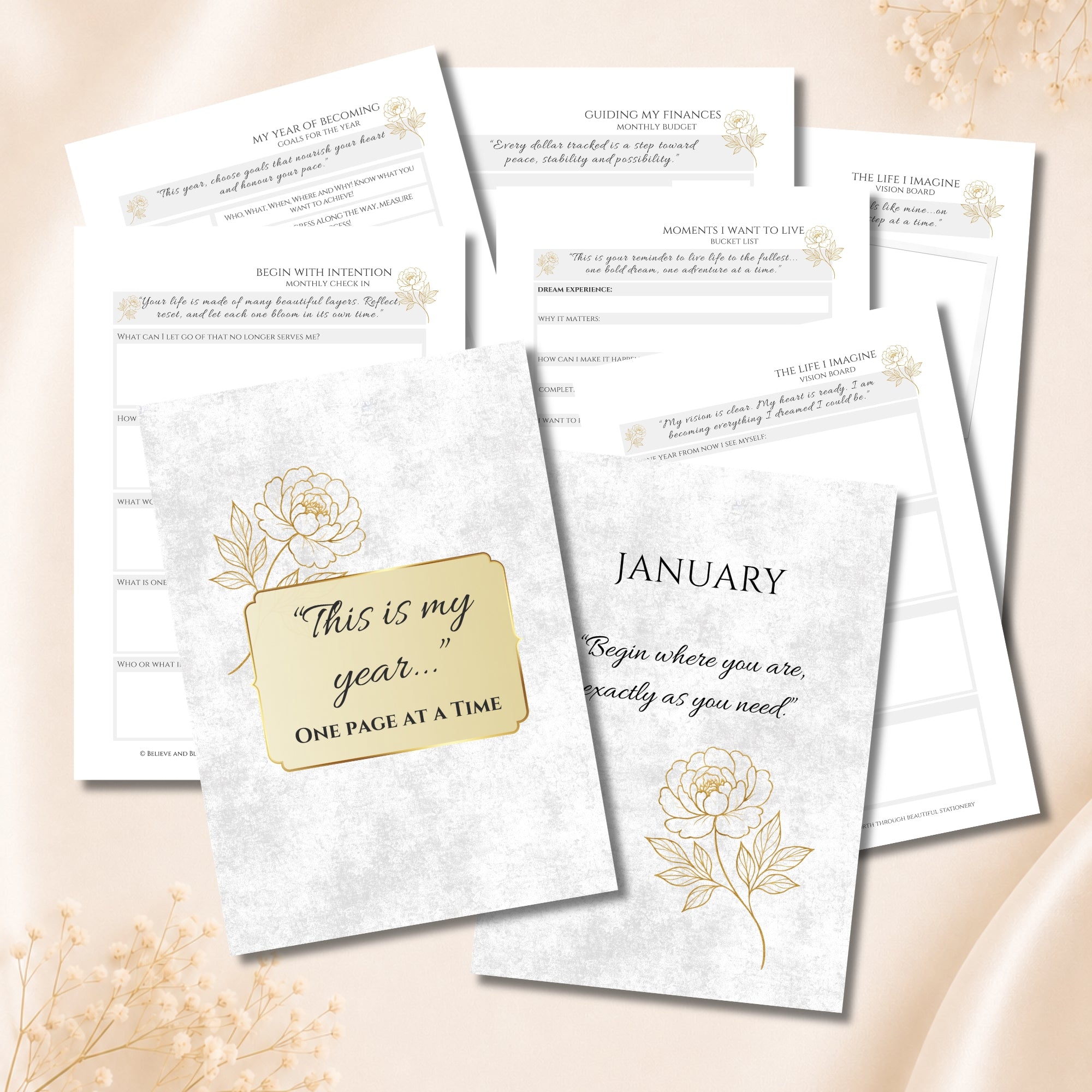 The Deluxe Signature Printable | Printable Planner | Gold Peony Collection