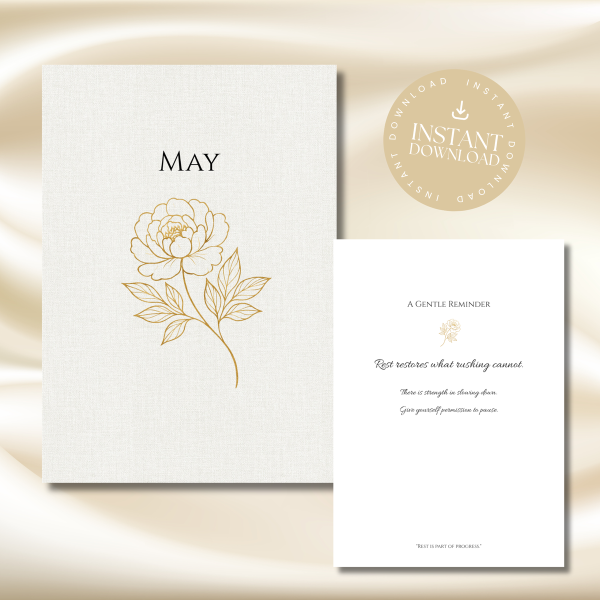 Gold Peony May Planner – Monthly Printable PDF