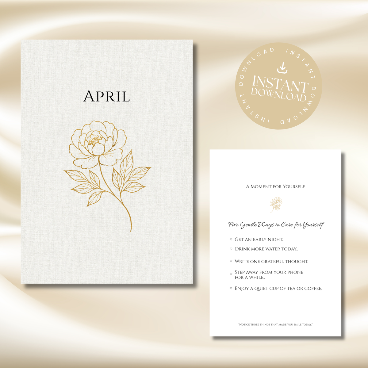 Gold Peony April Planner – Monthly Printable PDF