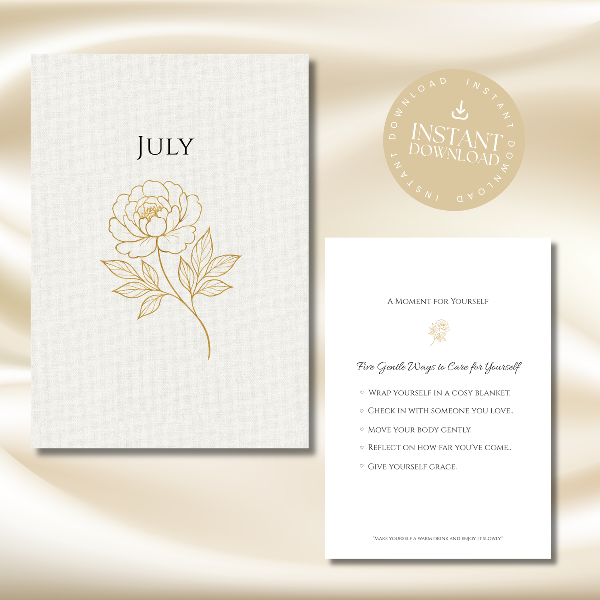 Gold Peony July Planner – Monthly Printable PDF