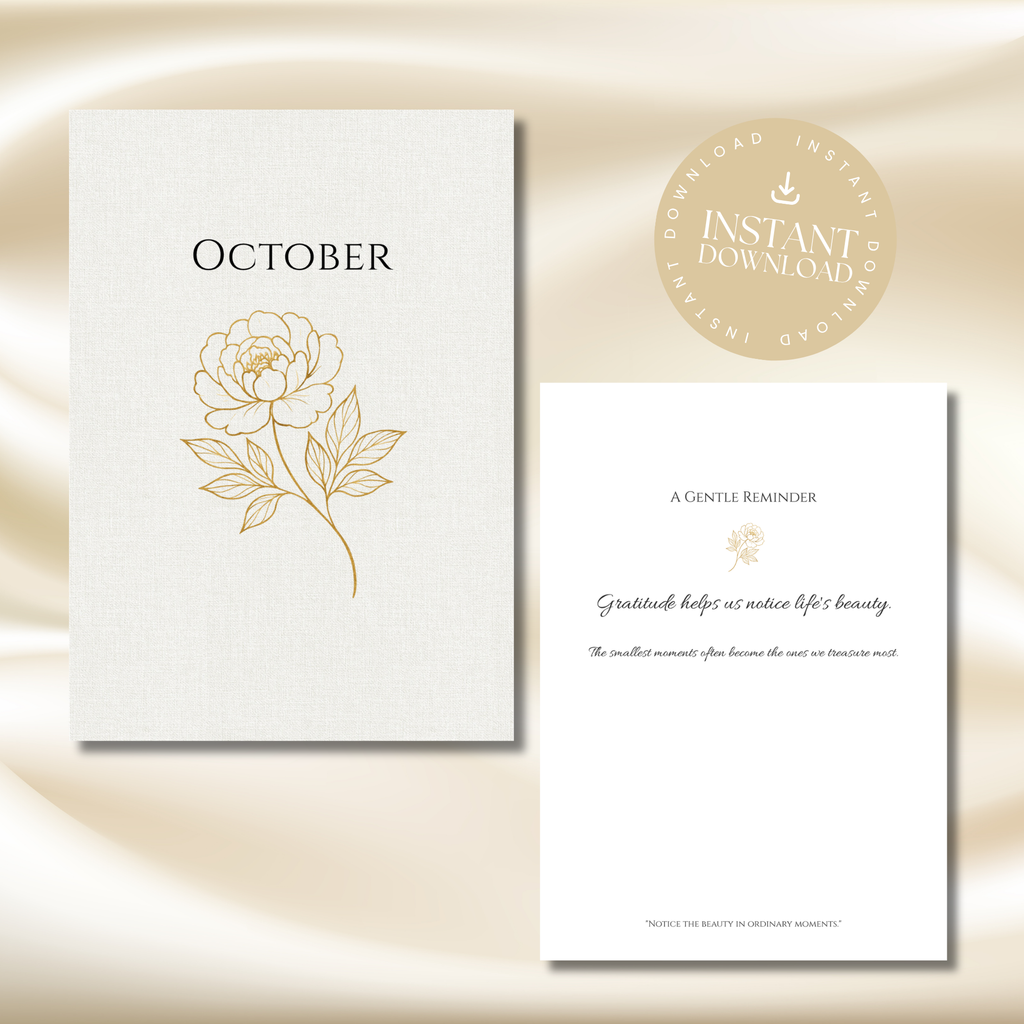Gold Peony October Planner  – Monthly Printable PDF