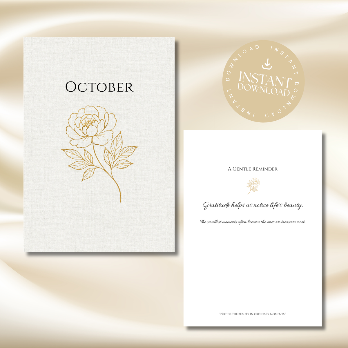 Gold Peony October Planner  – Monthly Printable PDF