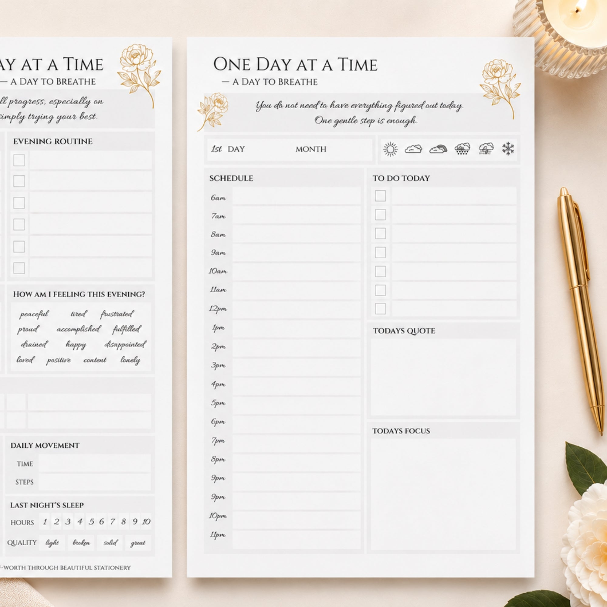 Gold Peony Day by Day | Daily Planner & Self-Care Bundle