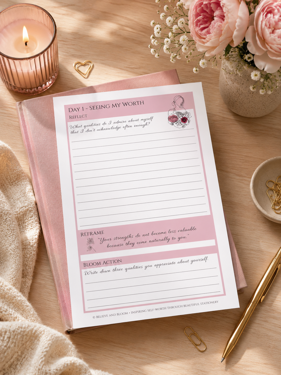Self-Worth Bloom Journal | Printable 31-Day Guided Reflection Journal