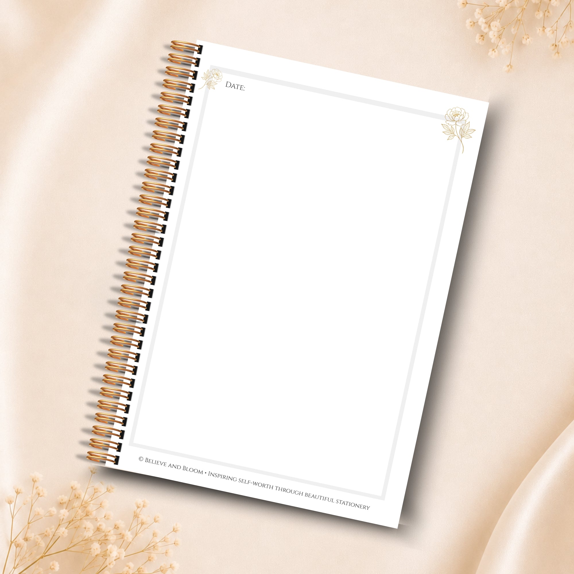 The Free Thoughts Bloom Journal | Printable Blank Pages for Reflection & Creativity | Gold Peony Collection
