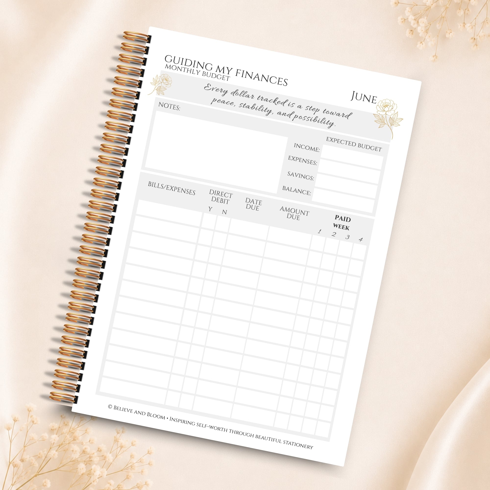 Finance Planner Printable Page Bundle | Gold Peony Collection