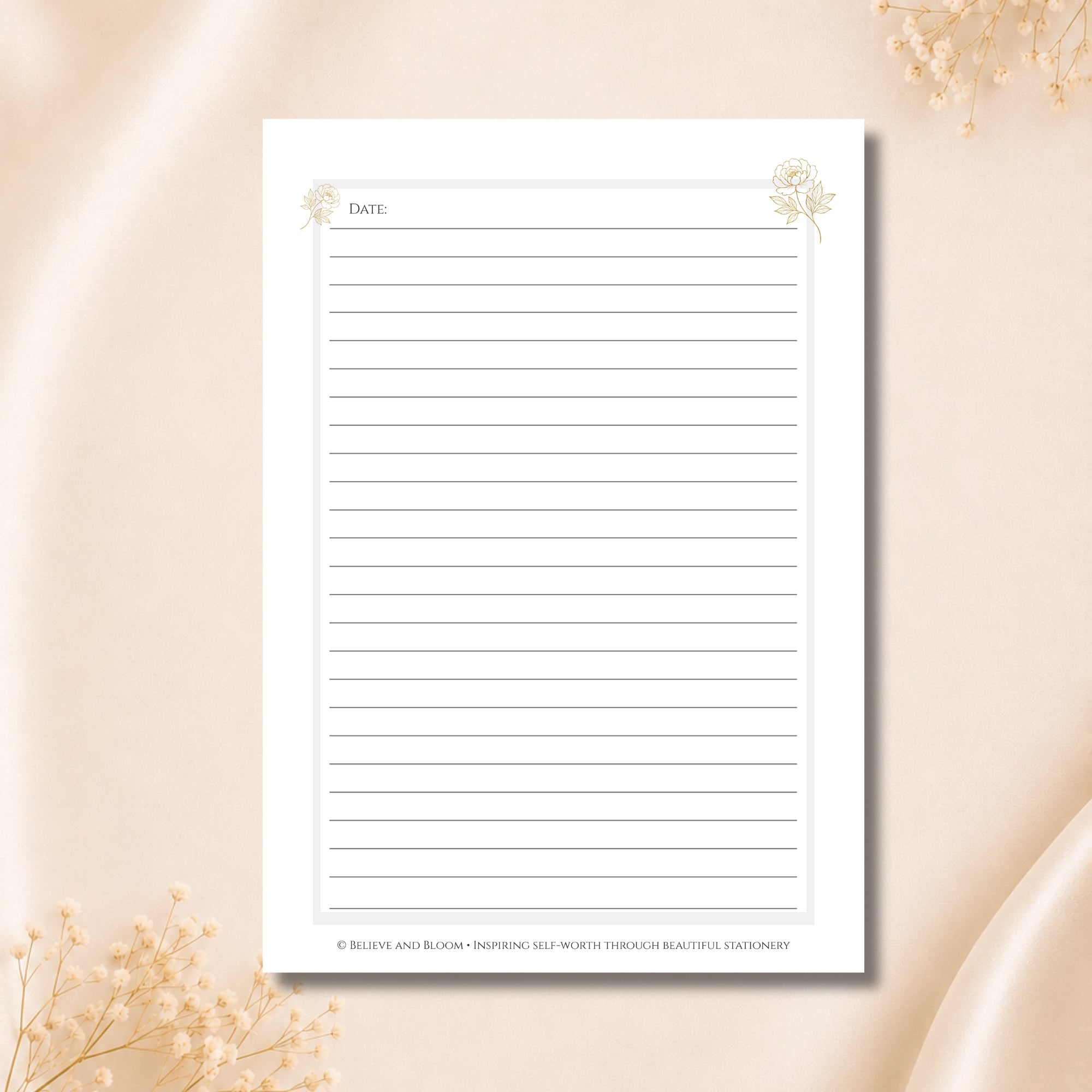 The Bloom Journal | Printable Lined Journal | Gold Peony Collection