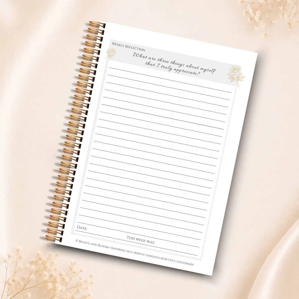 The Bloom Reflection Journal | Prompted Journal | Gold Peony Collection