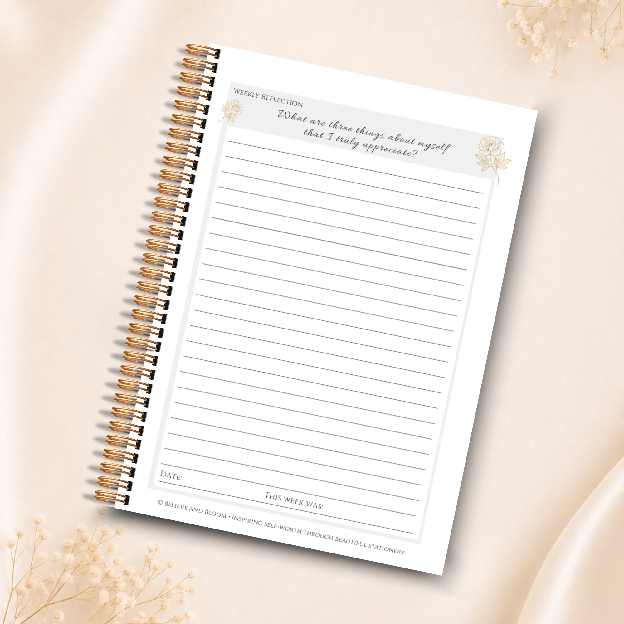 The Bloom Reflection Journal | Prompted Journal | Gold Peony Collection