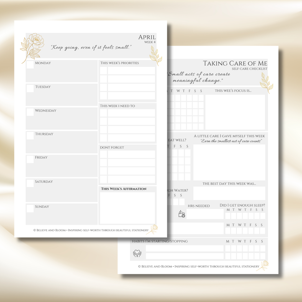 Gold Peony April Planner – Monthly Printable PDF