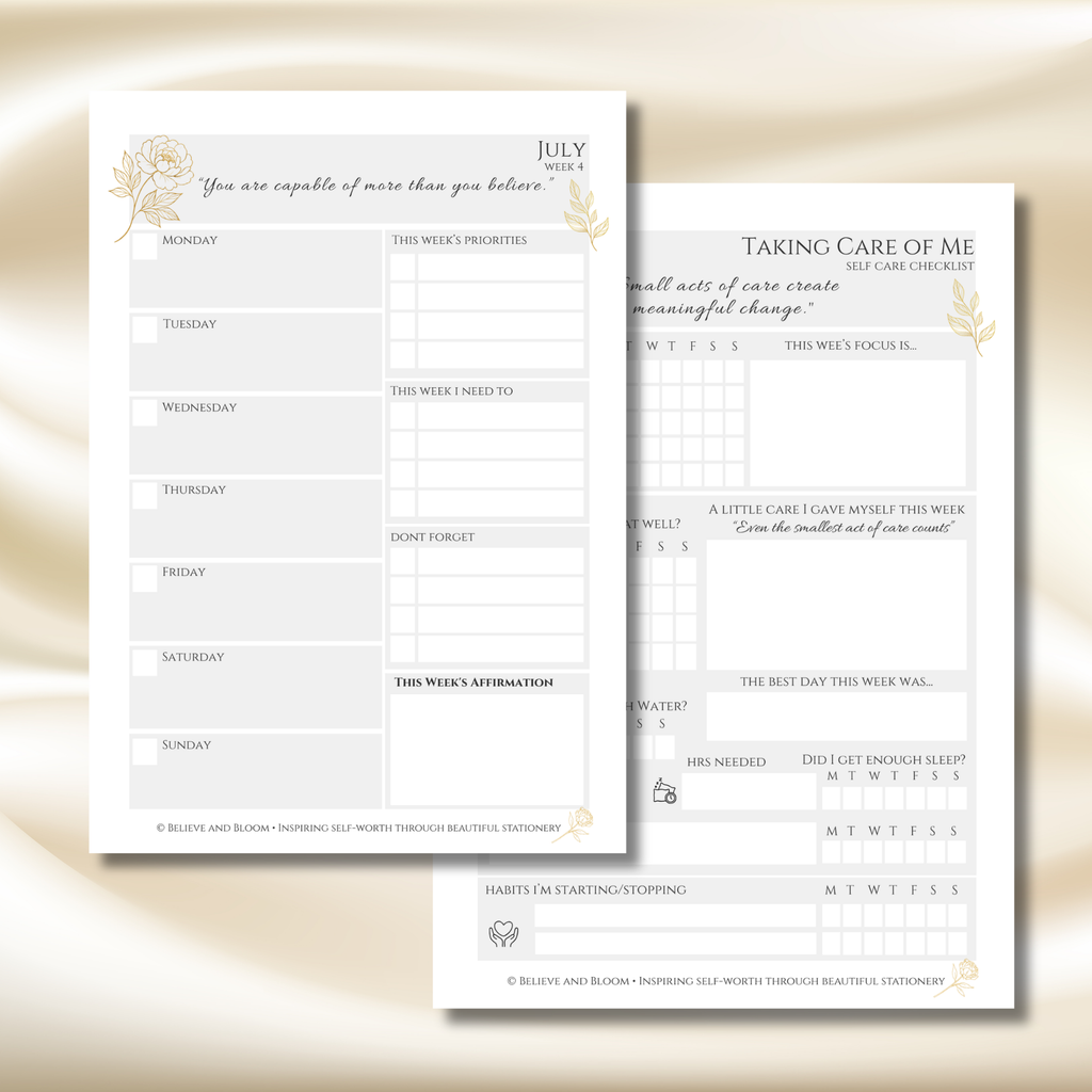 Gold Peony July Planner – Monthly Printable PDF