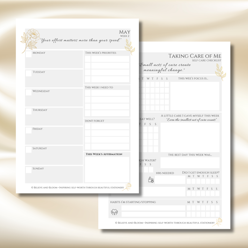 Gold Peony May Planner – Monthly Printable PDF