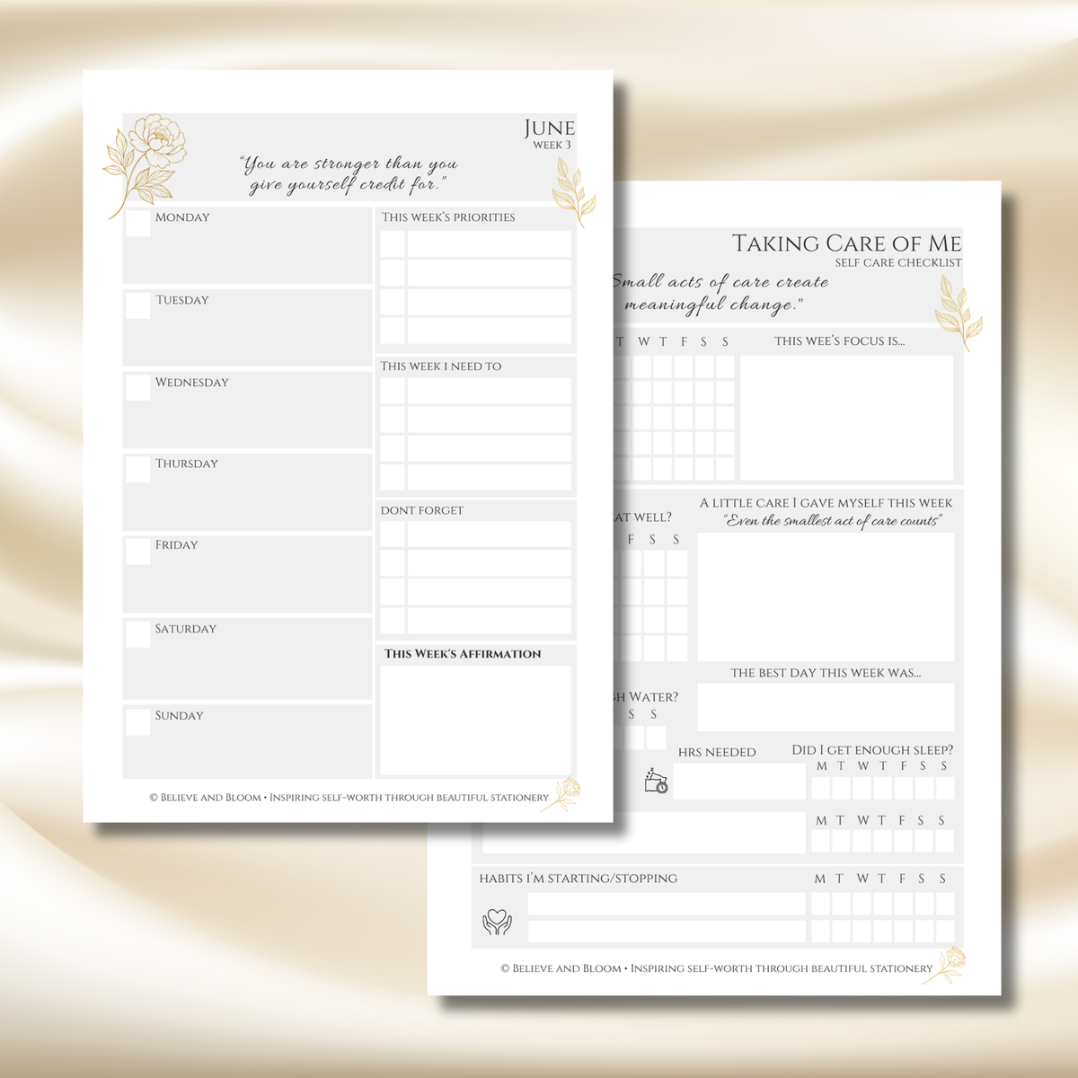 Gold Peony June Planner – Monthly Printable PDF