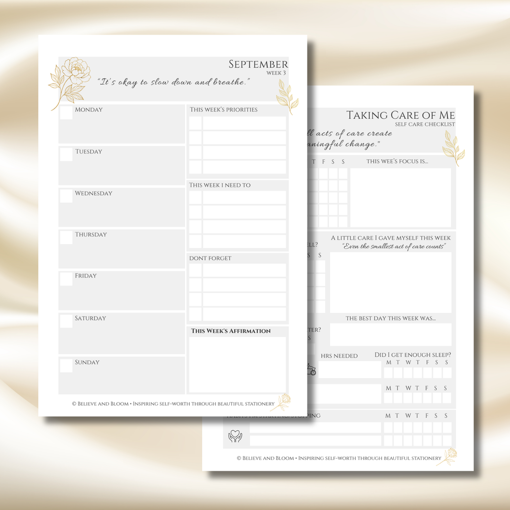 Gold Peony September Planner  – Monthly Printable PDF