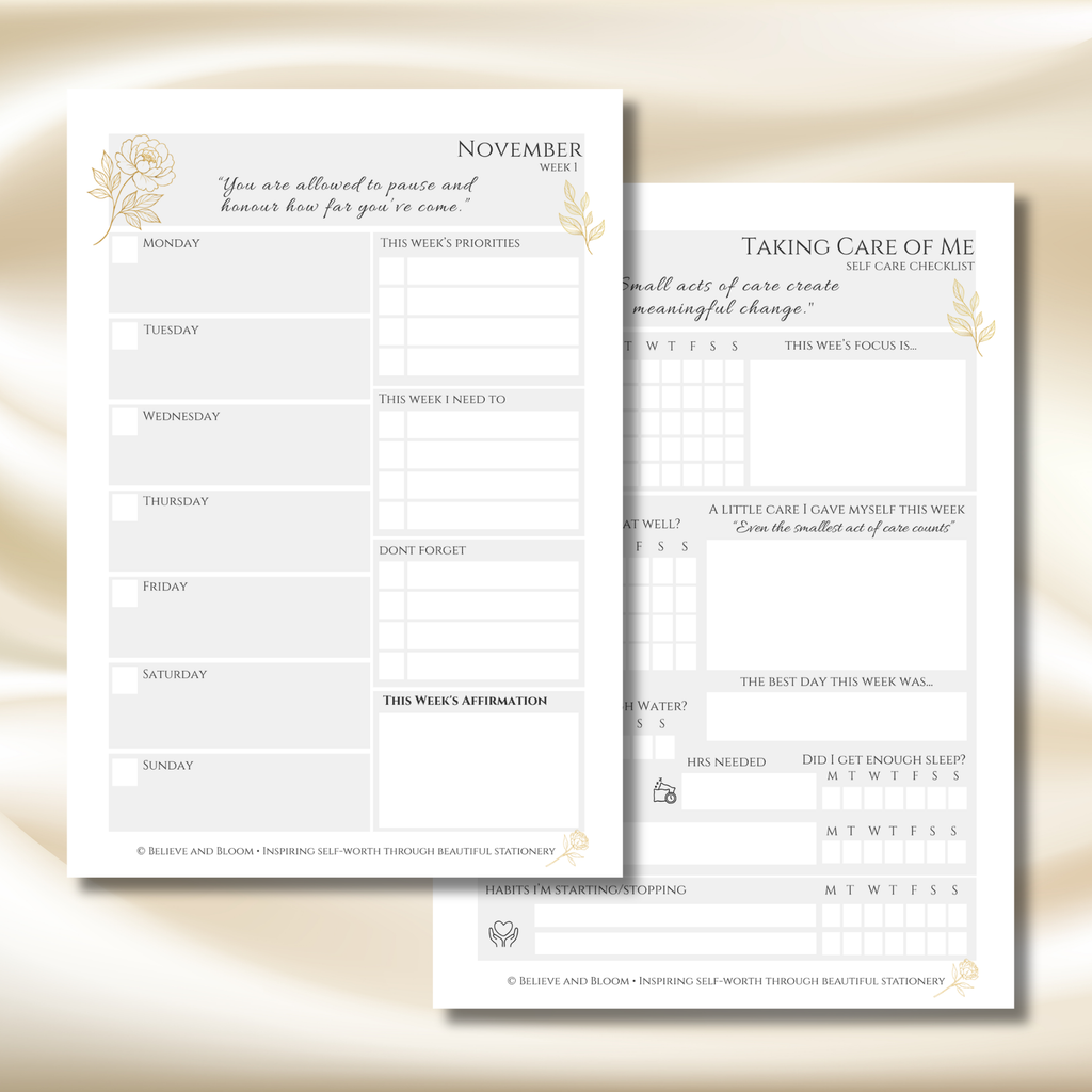 Gold Peony November Planner Monthly Printable PDF