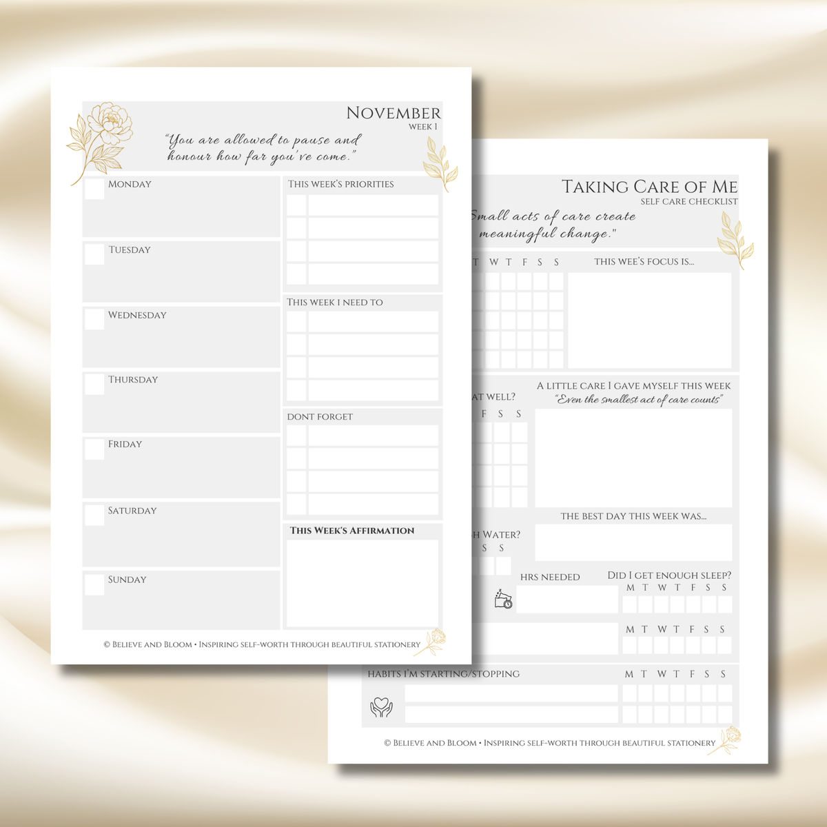 Gold Peony November Planner Monthly Printable PDF