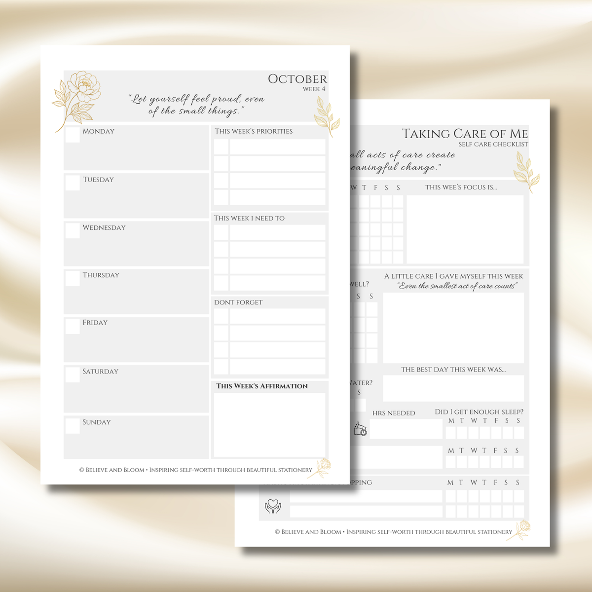 Gold Peony October Planner  – Monthly Printable PDF