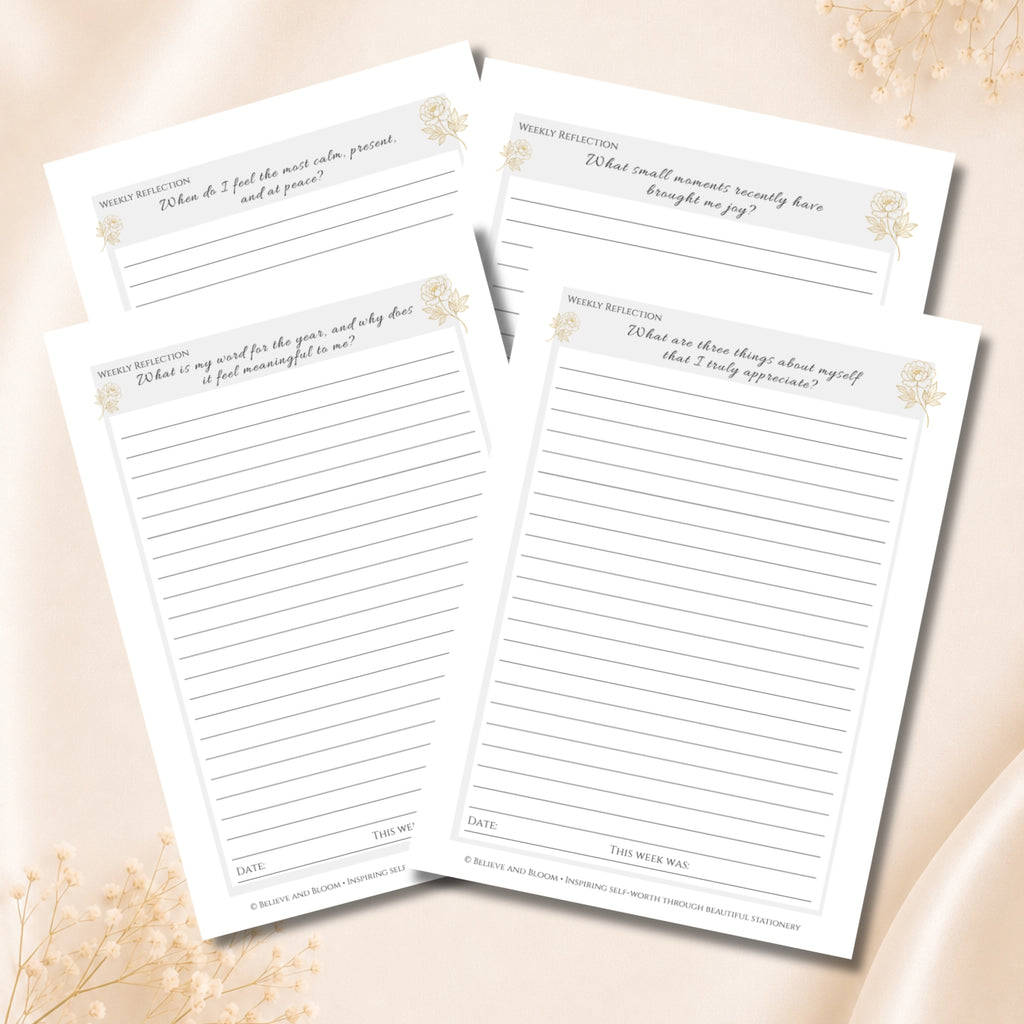 The Bloom Reflection Journal | Prompted Journal | Gold Peony Collection