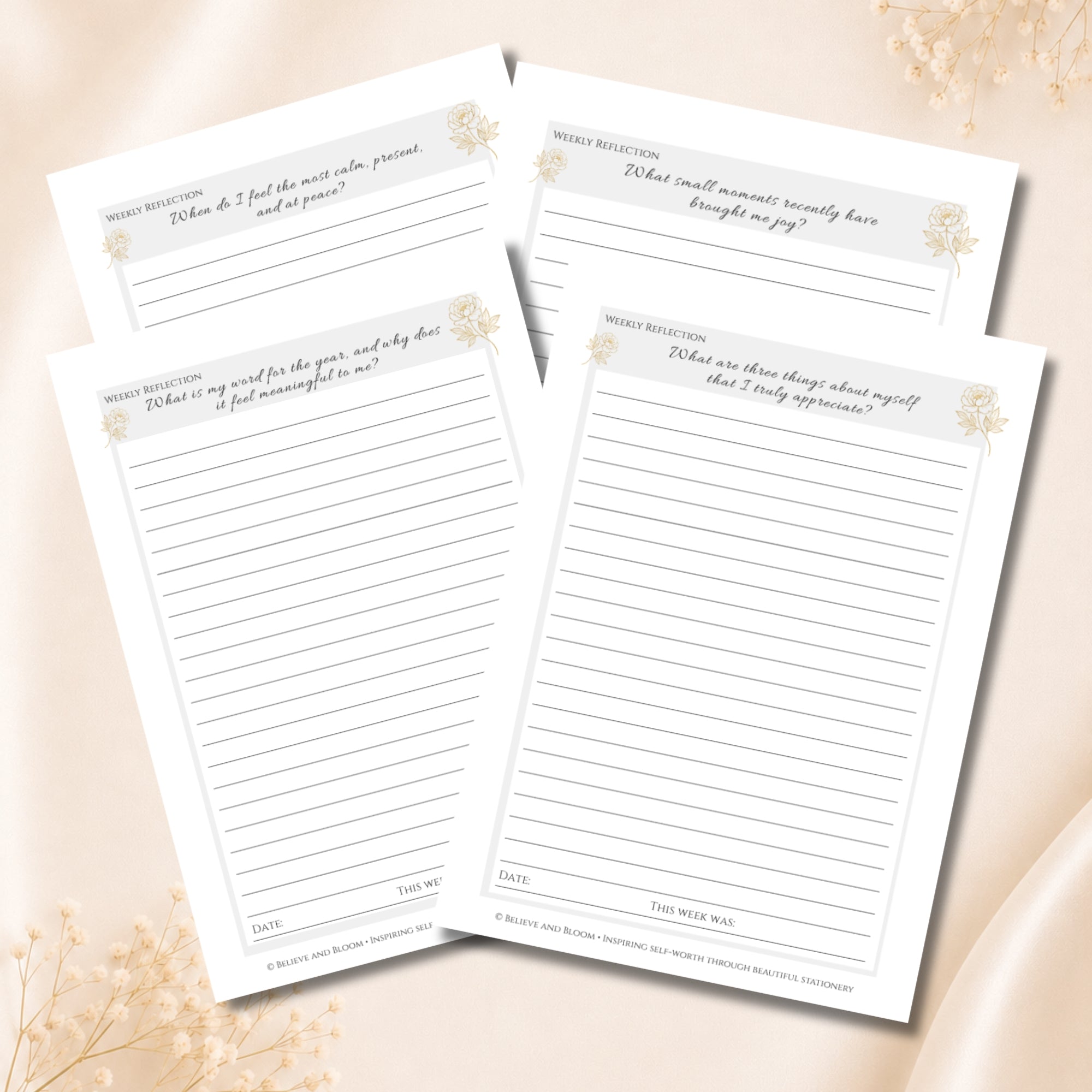 The Bloom Reflection Journal | Prompted Journal | Gold Peony Collection