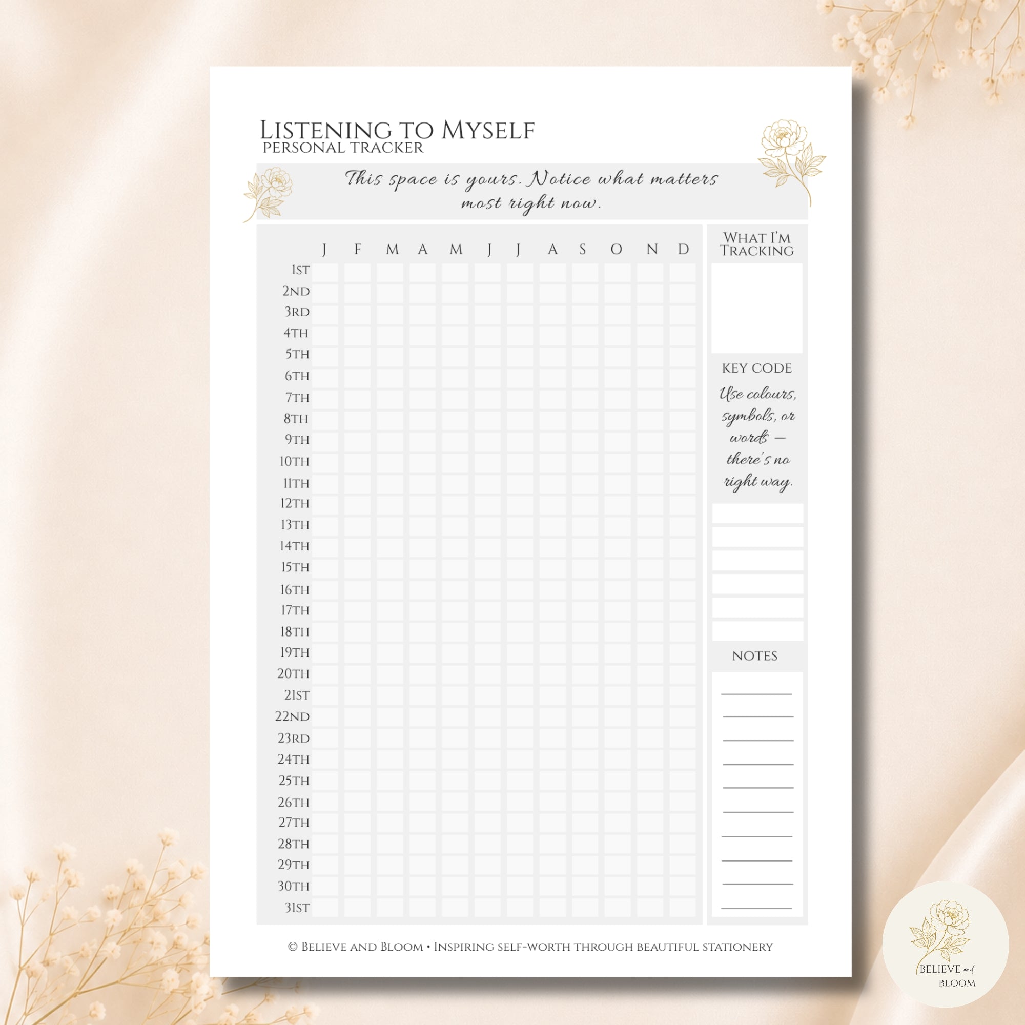 Self Care Printable Planner Page Bundle | Gold Peony Collection