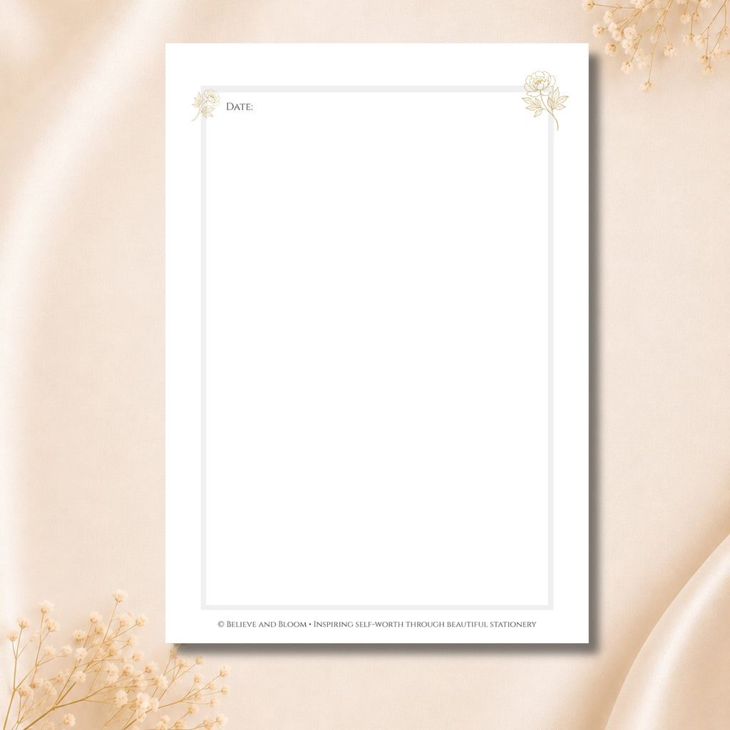 The Free Thoughts Bloom Journal | Printable Blank Pages for Reflection & Creativity | Gold Peony Collection