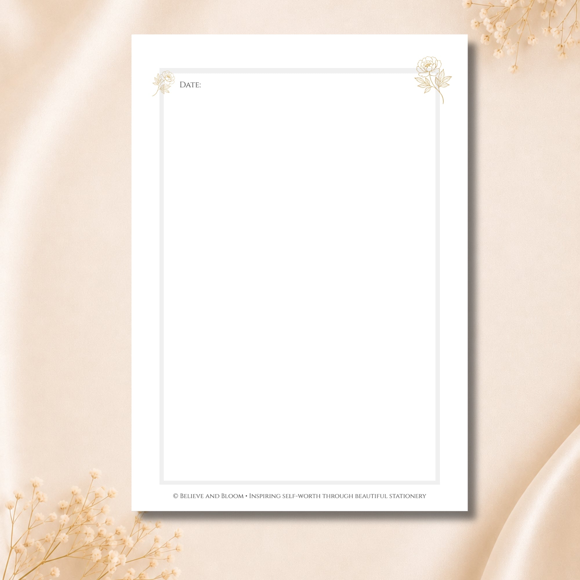 The Free Thoughts Bloom Journal | Printable Blank Pages for Reflection & Creativity | Gold Peony Collection