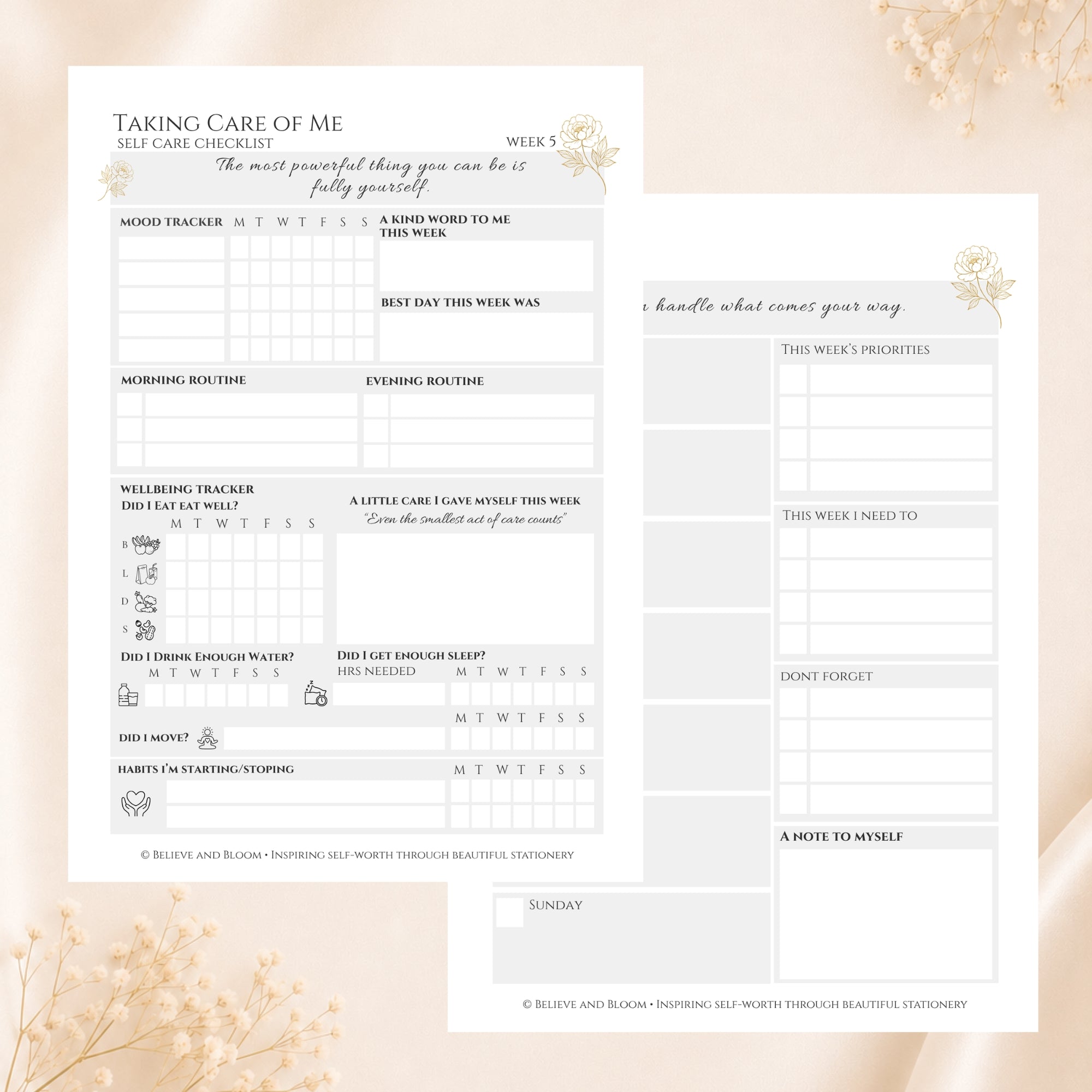 Gold Peony April Planner Journal – Monthly Printable PDF