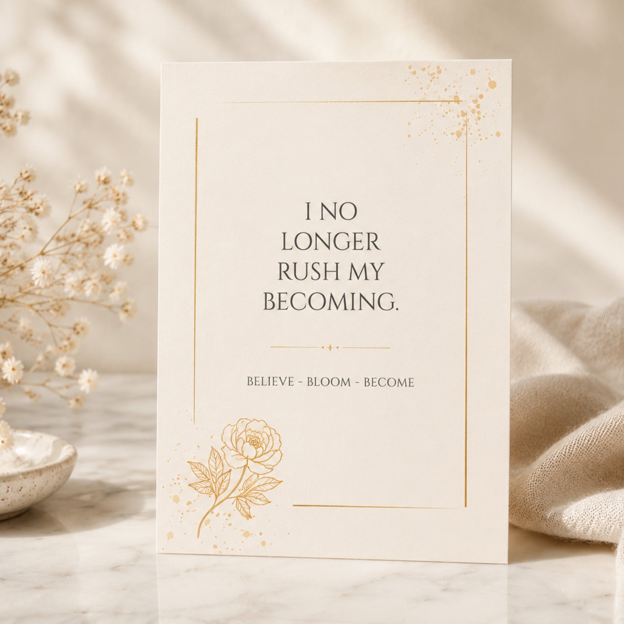 Gold Peony Affirmation Cards | Printable Card Set