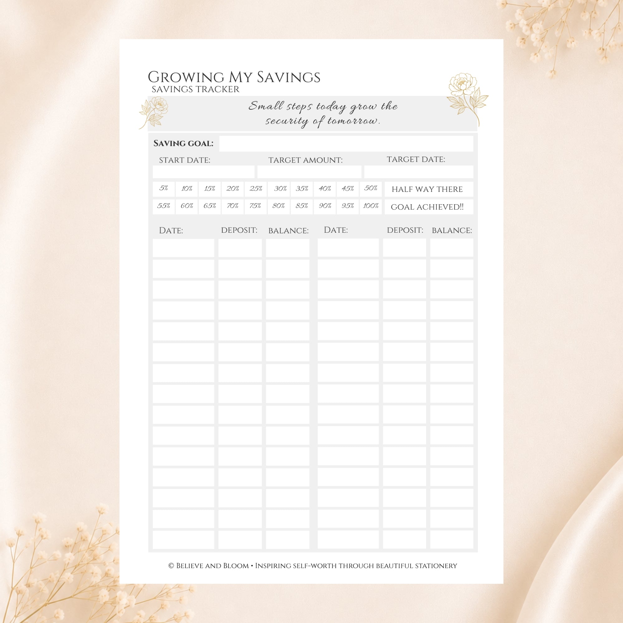 Finance Planner Printable Page Bundle | Gold Peony Collection