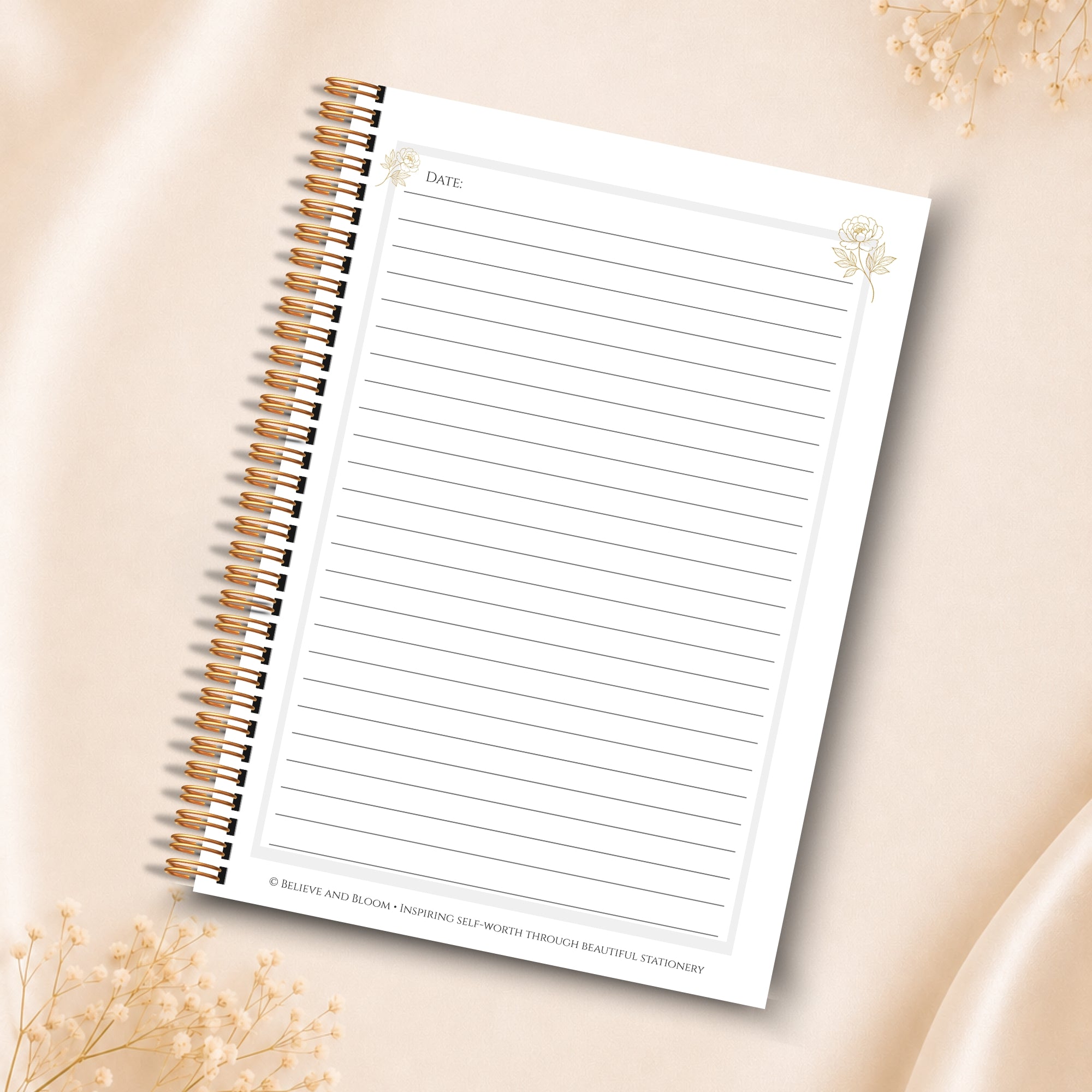 The Bloom Journal | Printable Lined Journal | Gold Peony Collection
