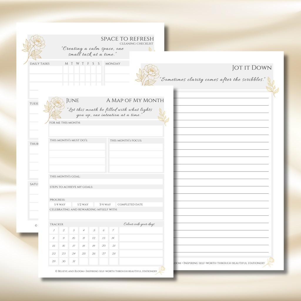 Gold Peony June Planner – Monthly Printable PDF