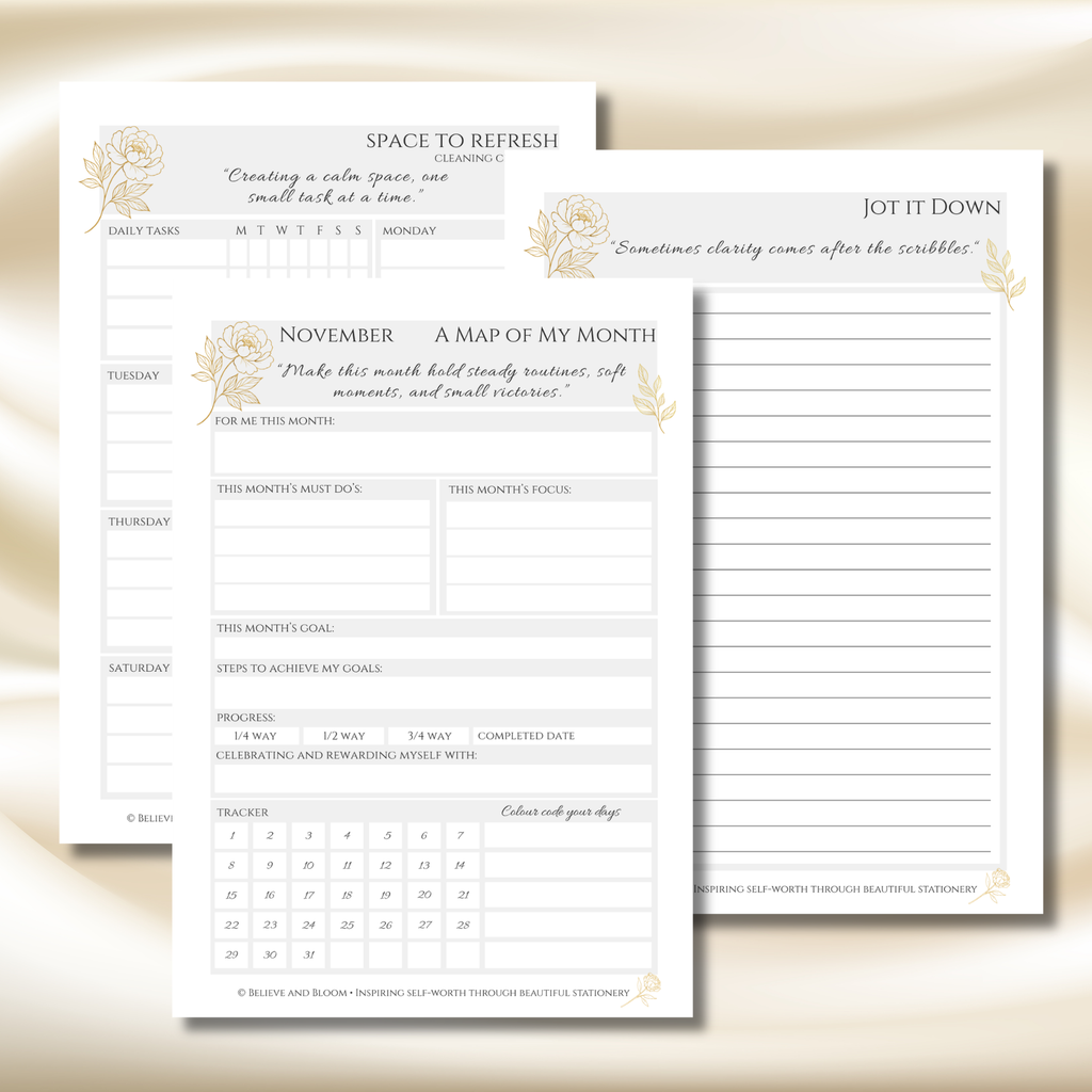 Gold Peony November Planner Monthly Printable PDF