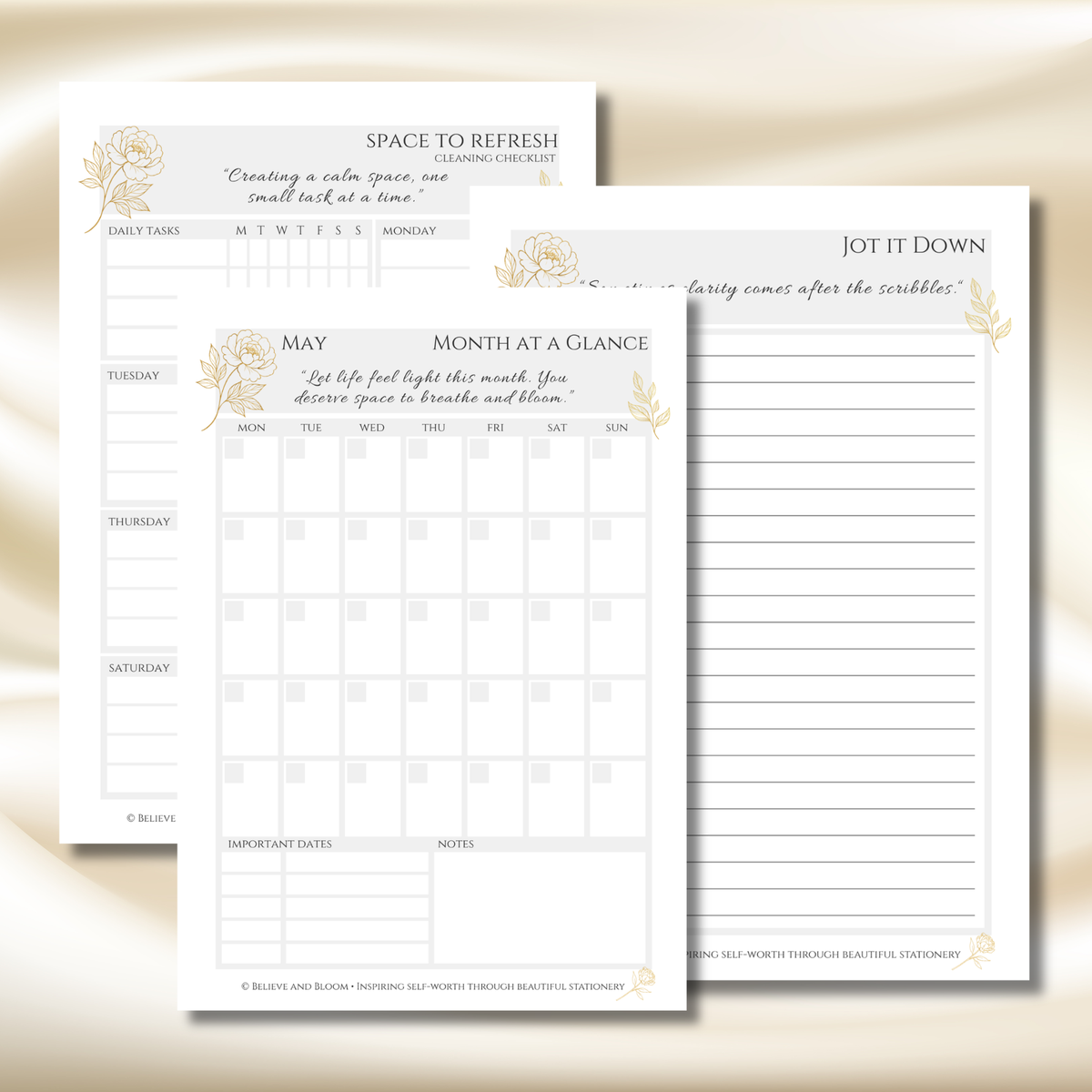 Gold Peony May Planner – Monthly Printable PDF