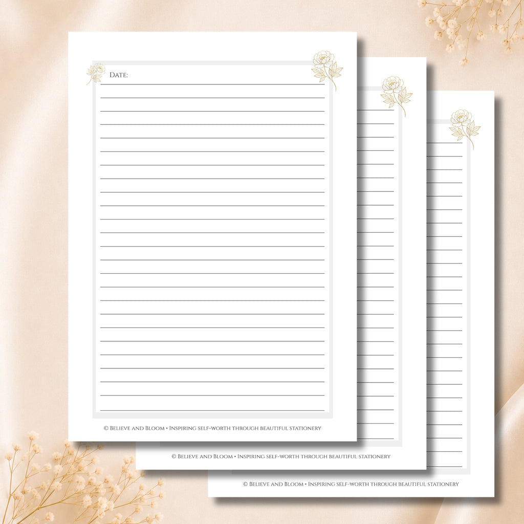 The Bloom Journal | Printable Lined Journal | Gold Peony Reflection Collection