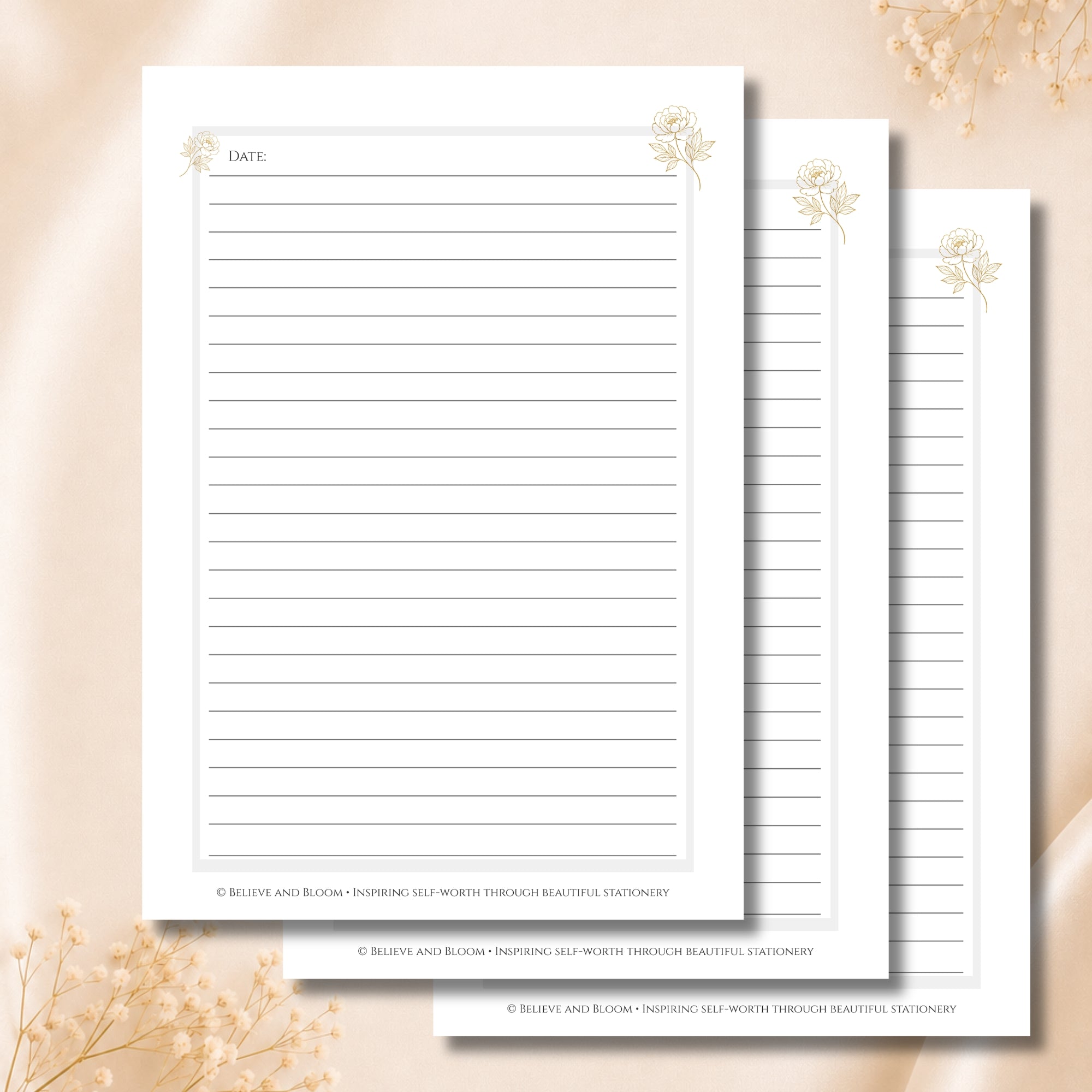 The Bloom Journal | Printable Lined Journal | Gold Peony Collection