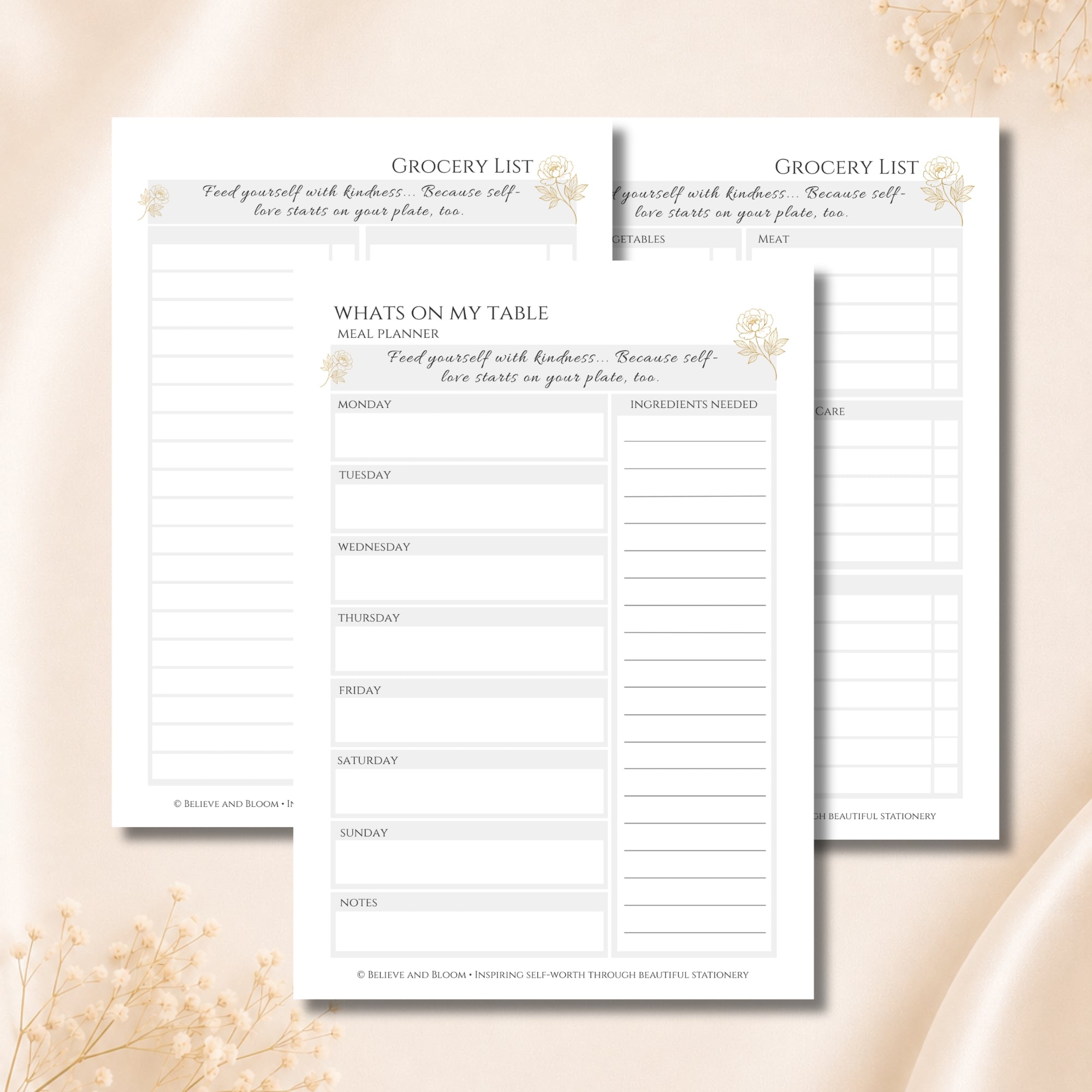 Life Admin Printable Planner Page Bundle | Gold Peony Collection