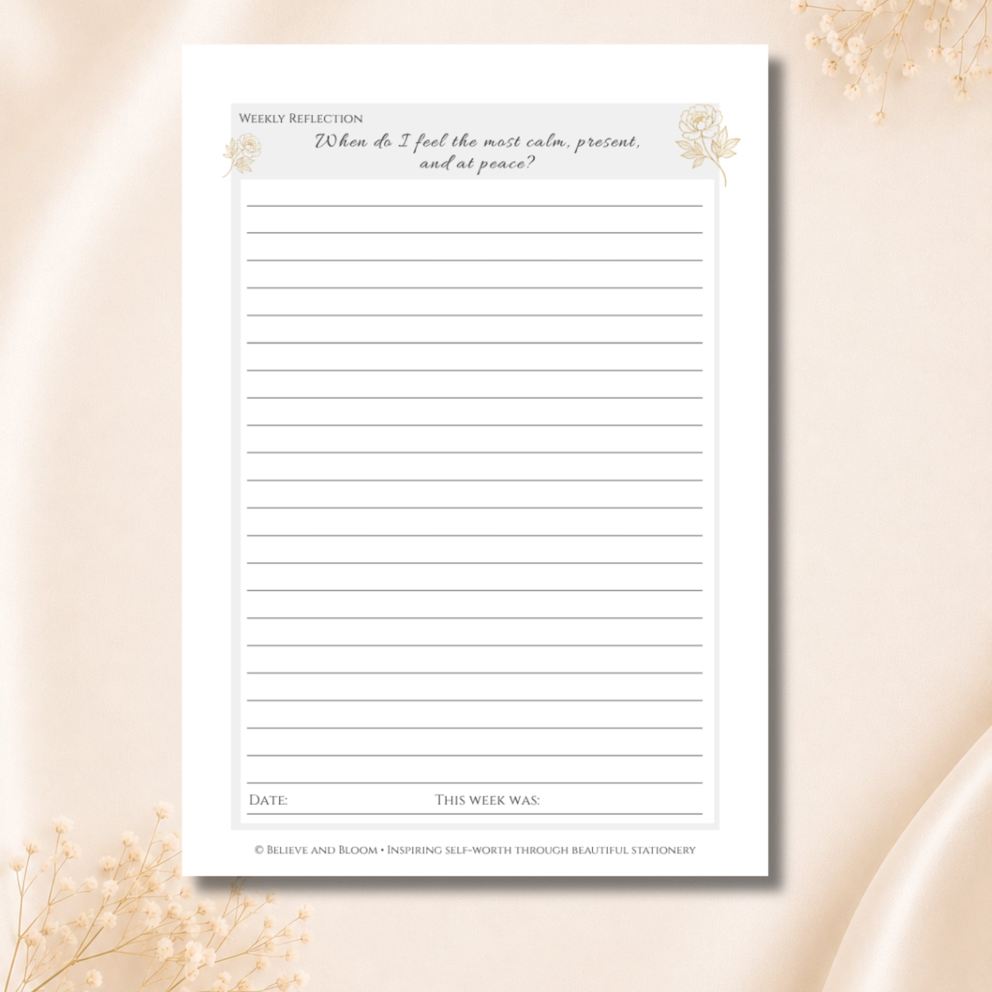 The Bloom Reflection Journal | Prompted Journal | Gold Peony Collection