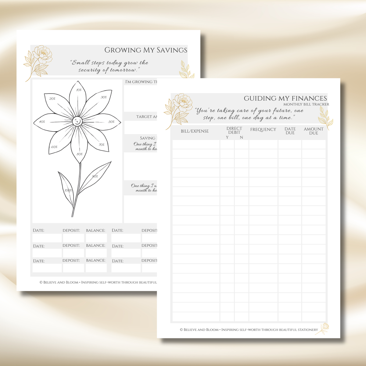 Gold Peony September Planner  – Monthly Printable PDF