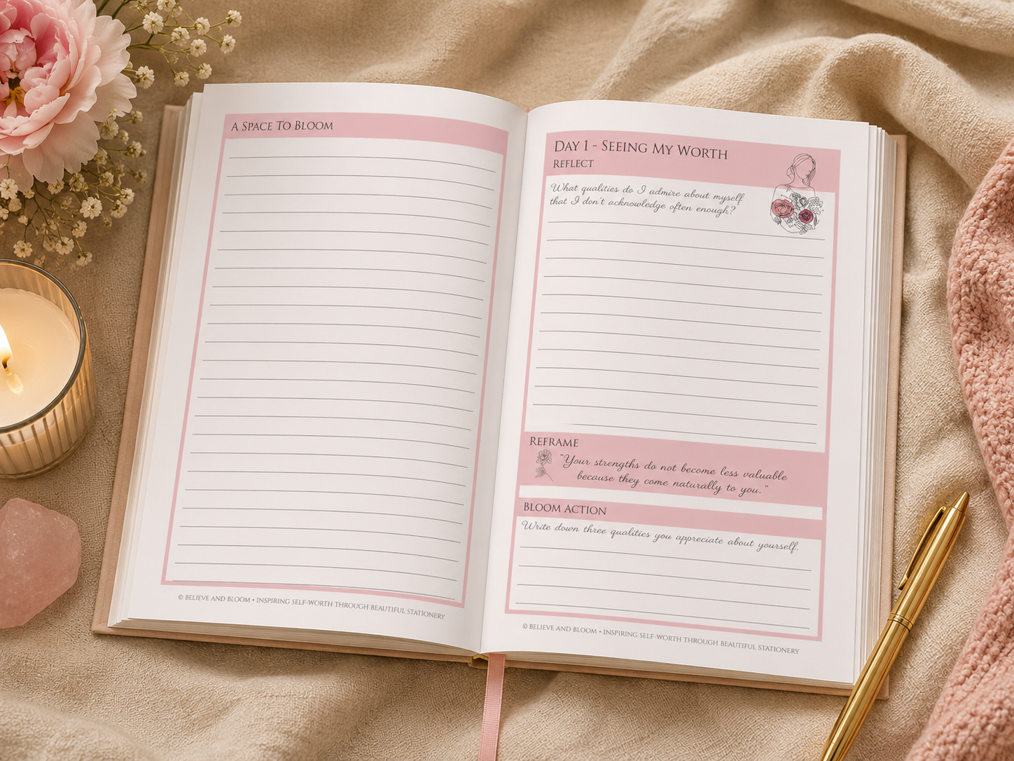 Self-Worth Bloom Journal | Printable 31-Day Guided Reflection Journal