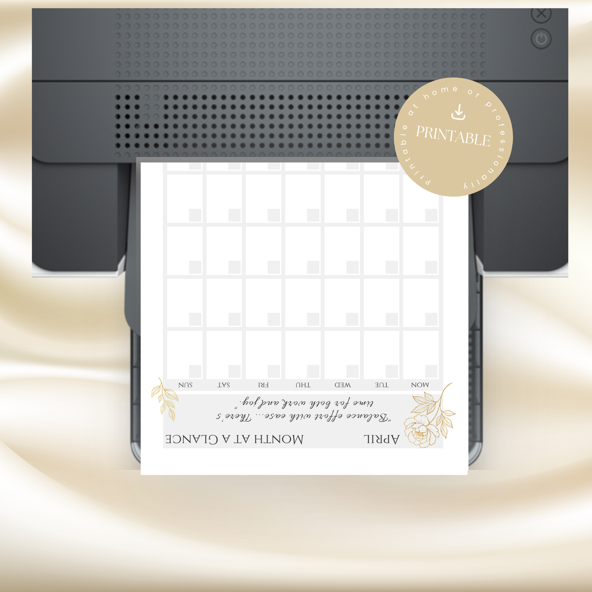 Gold Peony April Planner – Monthly Printable PDF