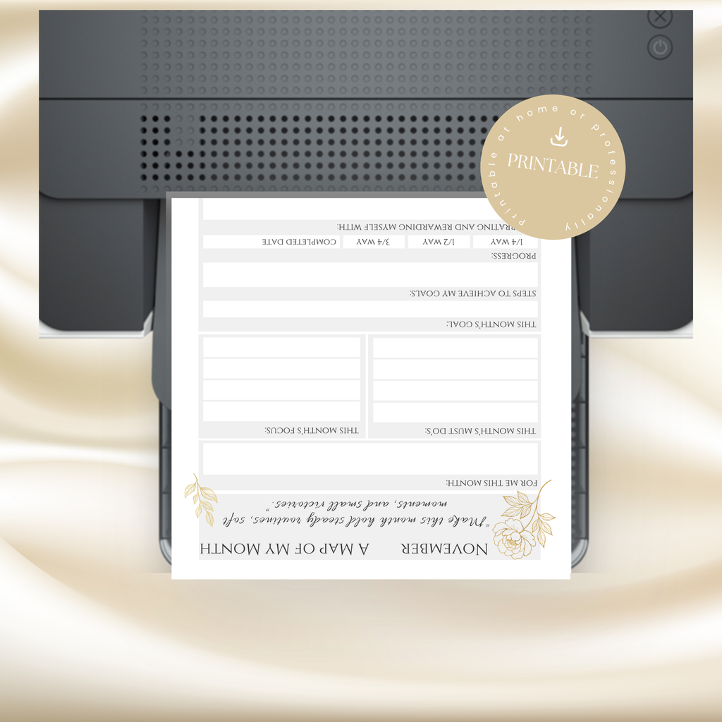 Gold Peony November Planner Monthly Printable PDF