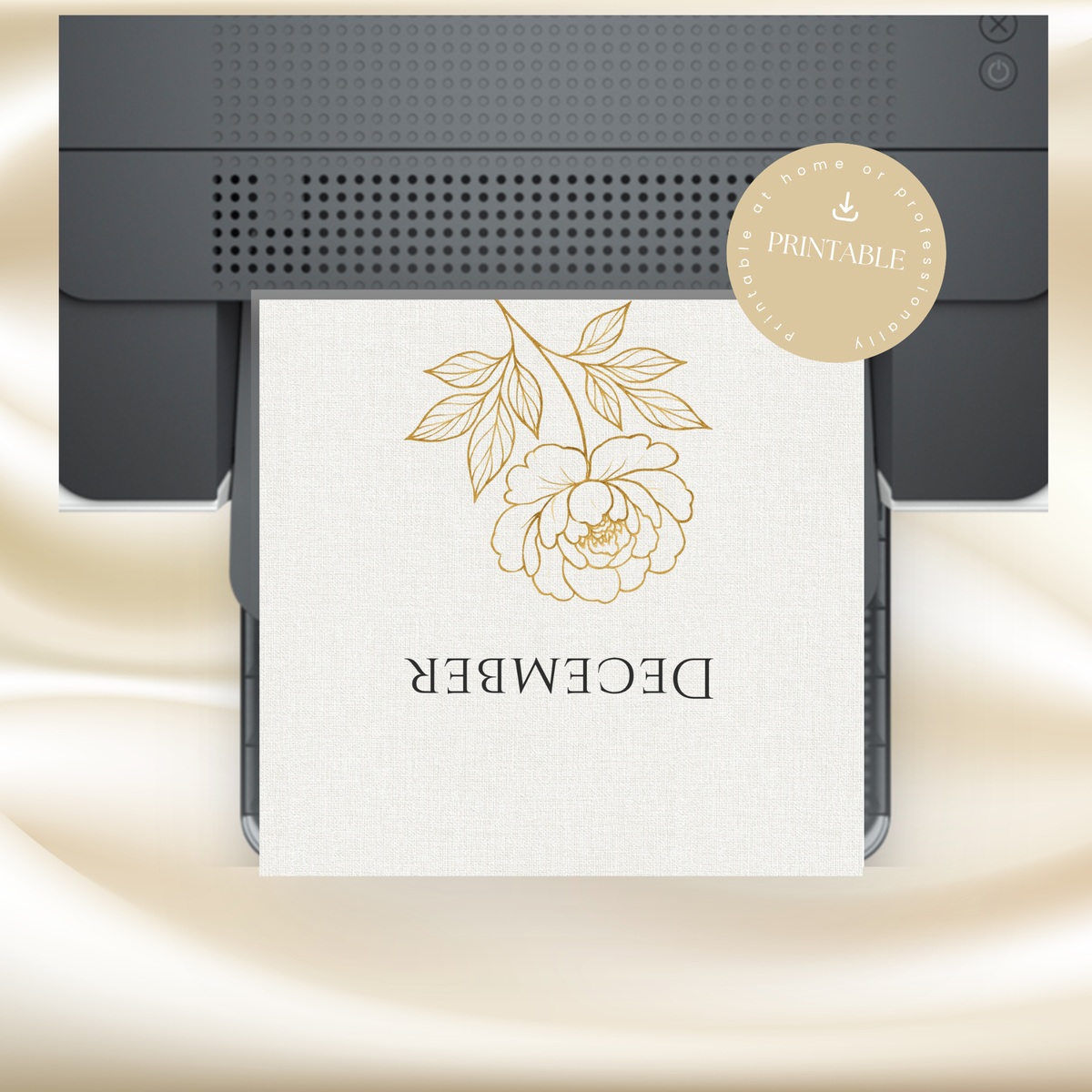 Gold Peony December Planner  – Monthly Printable PDF