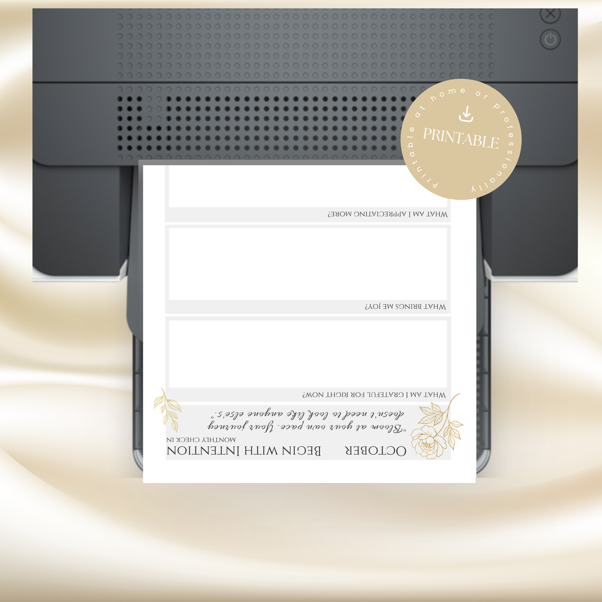 Gold Peony October Planner  – Monthly Printable PDF