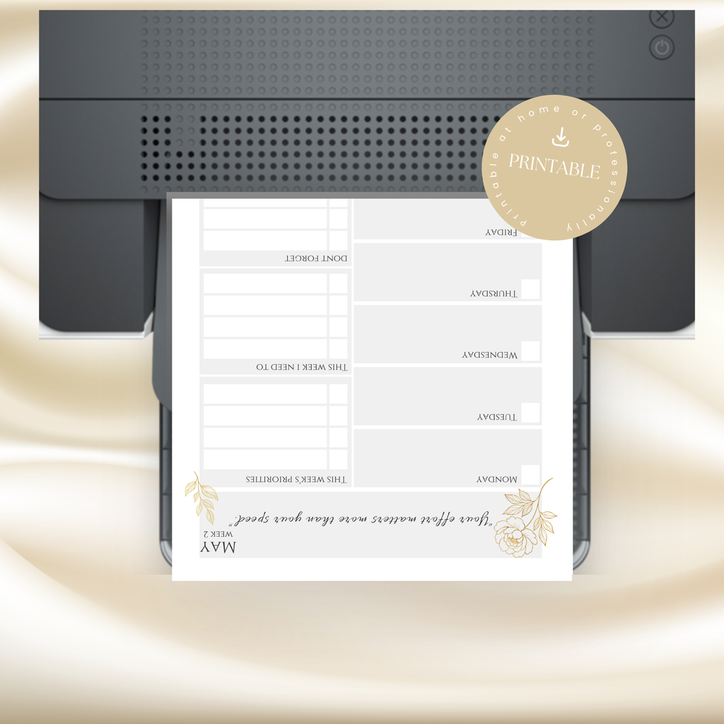 Gold Peony May Planner – Monthly Printable PDF