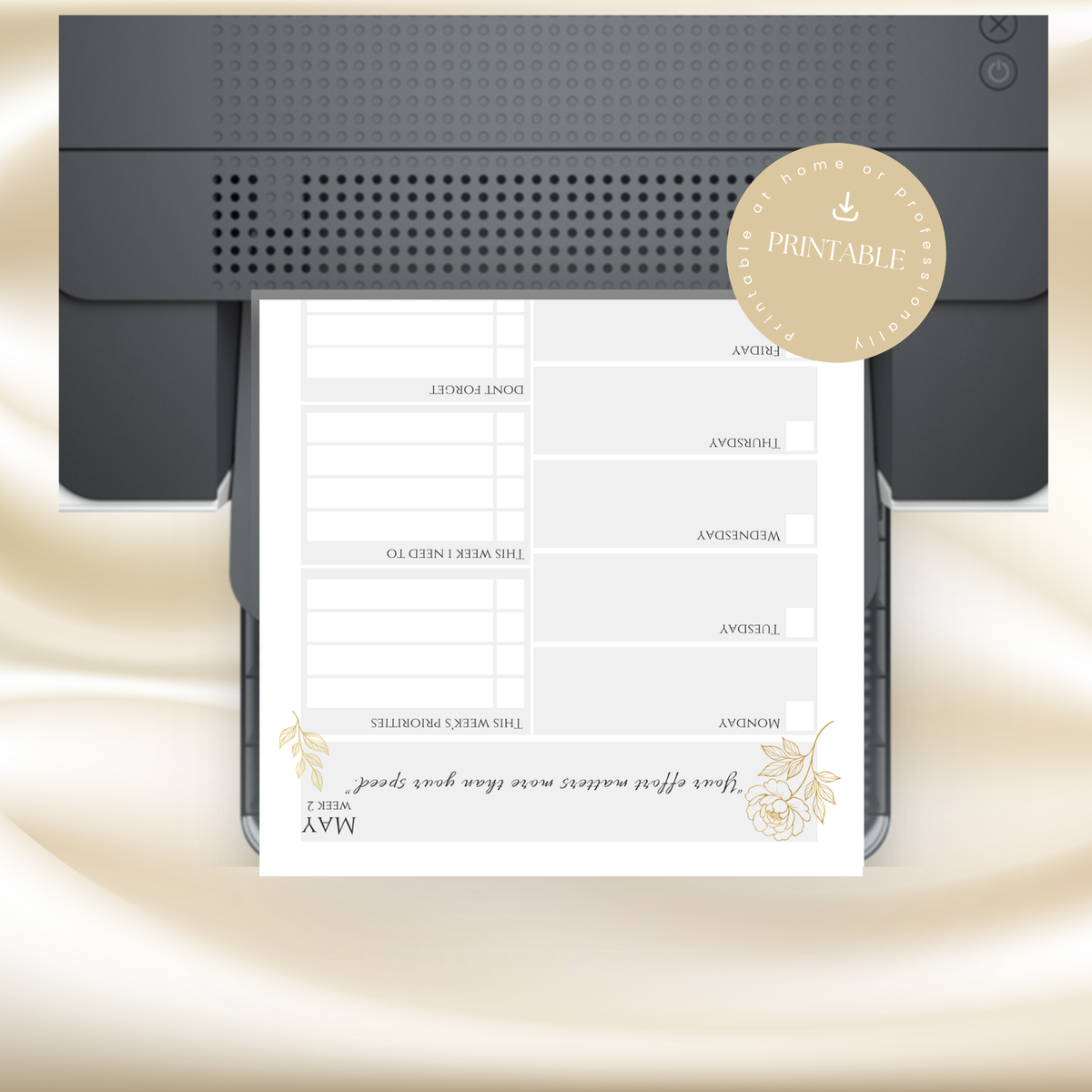 Gold Peony May Planner – Monthly Printable PDF