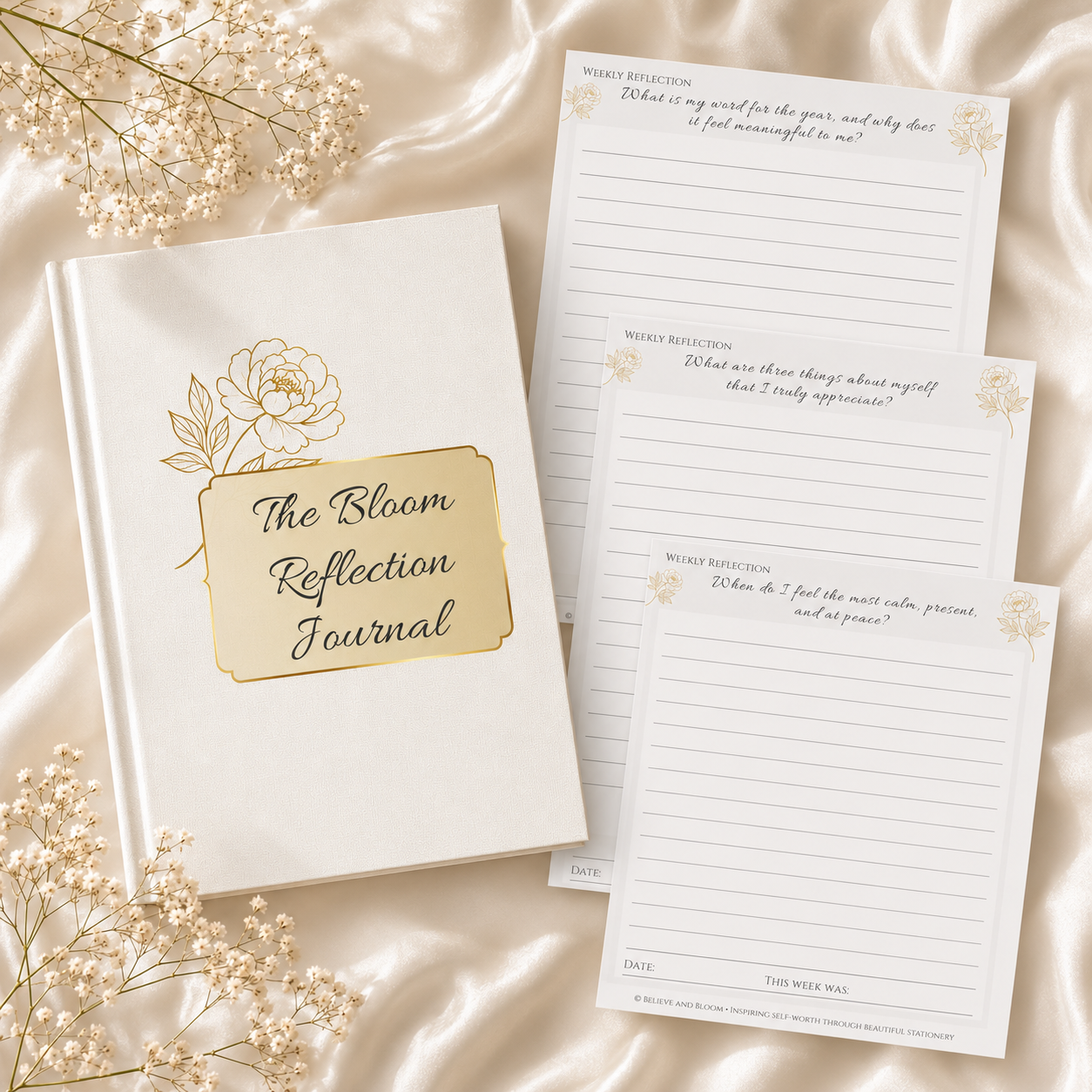 The Bloom Reflection Journal | Prompted Journal | Gold Peony Collection